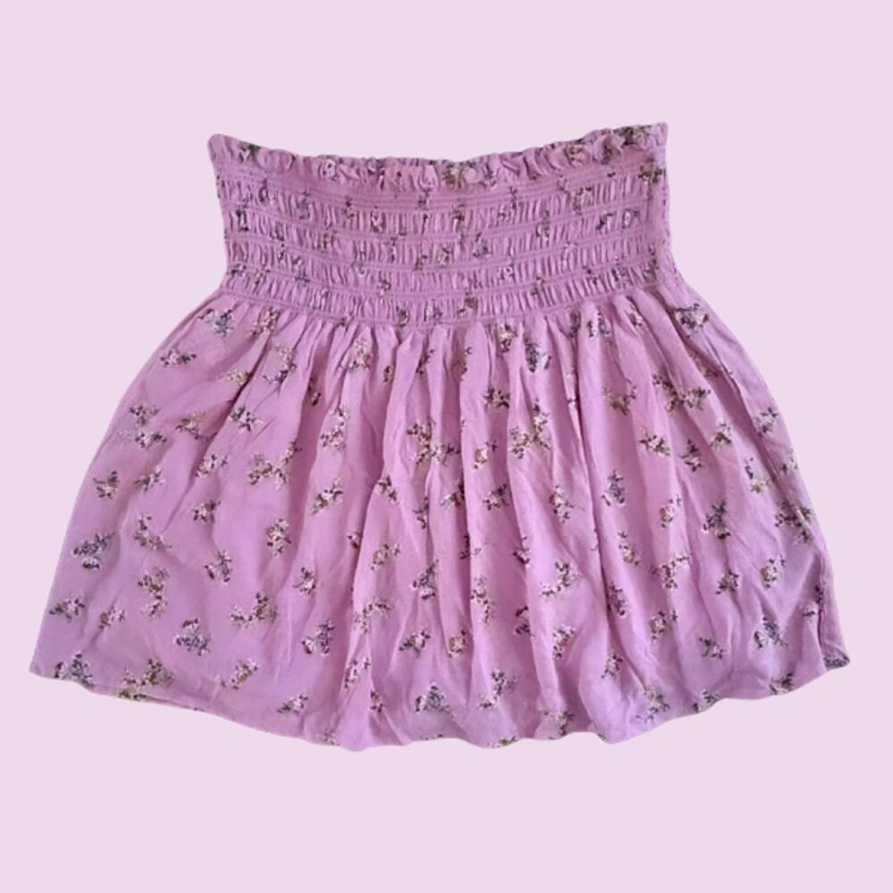 Celebrity Pink Lavender Floral Smocked High Waist Mini Skirt Size Large